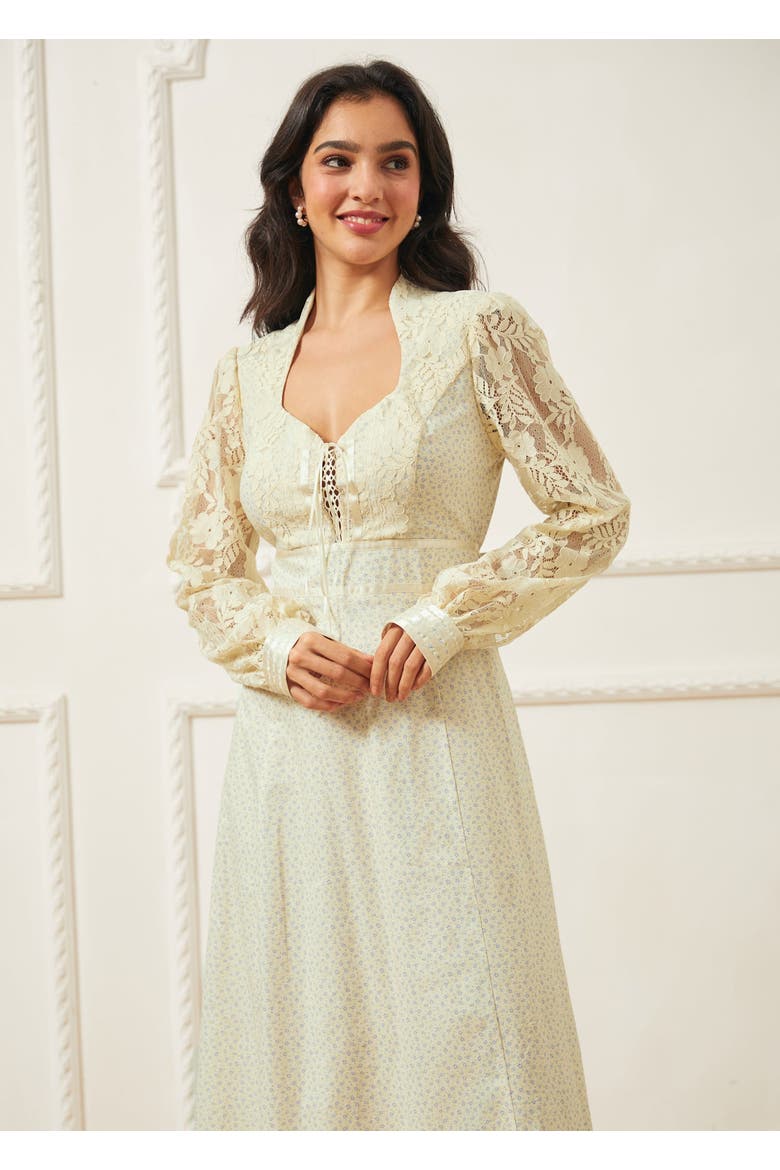 Jacqueline High Collar Maxi Dress, ModCloth x Gunne Sax, Alternate, color, Ivory Meadow