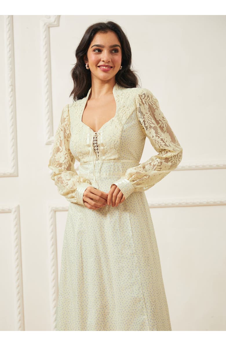 ModCloth Jacqueline High Collar Maxi Dress, ModCloth x Gunne Sax, Alternate, color, Ivory Meadow