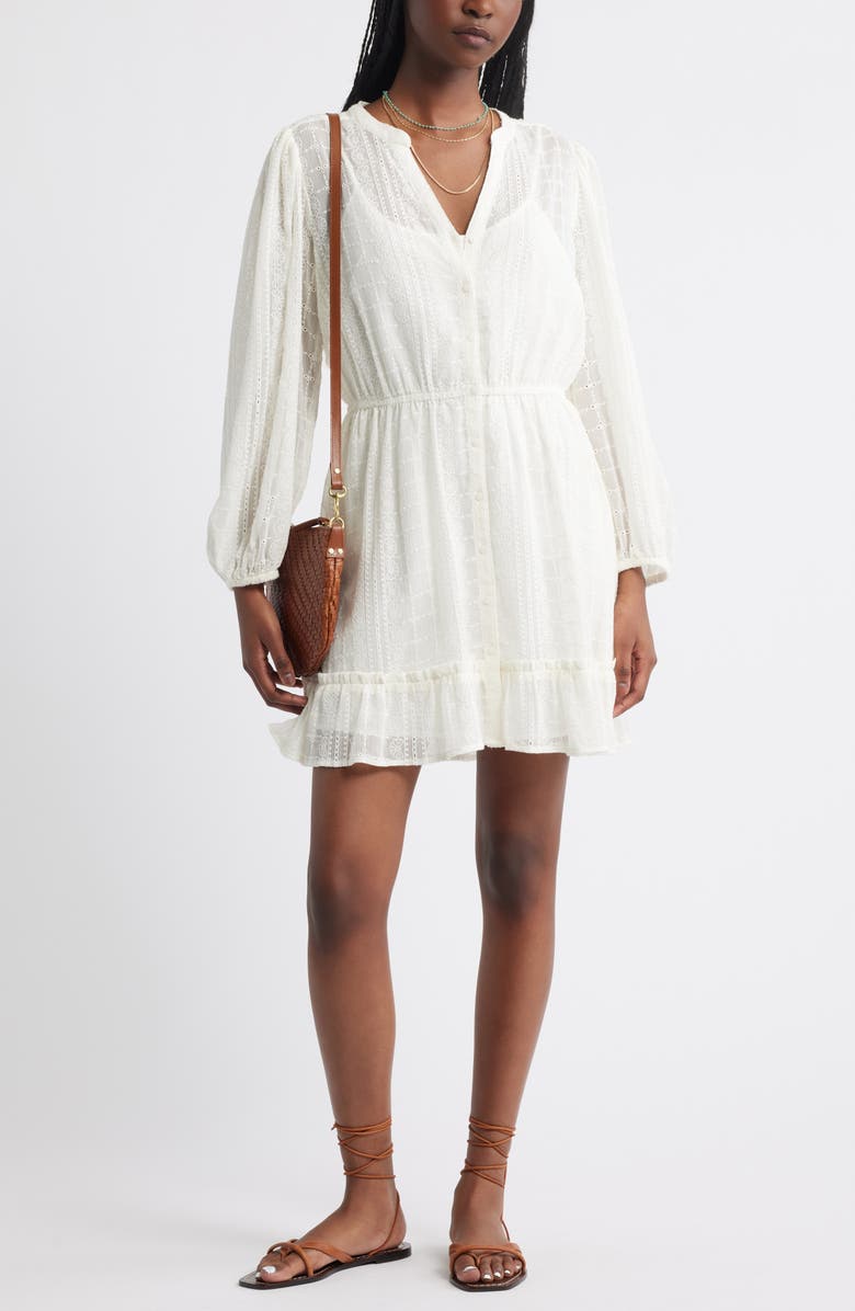 Treasure & Bond Embroidered Sheer Long Sleeve Minidress, Alternate, color, Ivory Egret