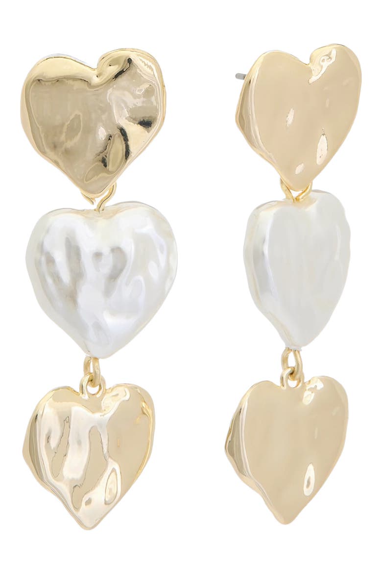 Mother-of-Pearl Molten Heart Linear Drop Earrings, Main, color, YELLOW