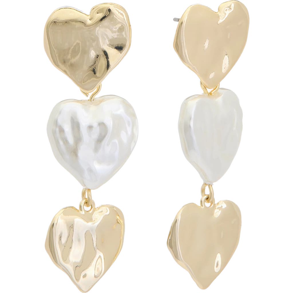 Juvell Mother-of-pearl Molten Heart Linear Drop Earrings In Gold