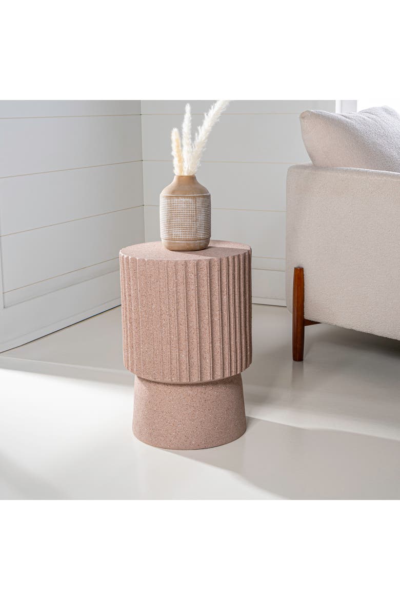 Louisa Modern Fluted Outdoor Accent Table, All-Weather Terrazzo Pedestal Garden Stool & Round Patio Side Table, Alternate, color, Pink Terrazzo