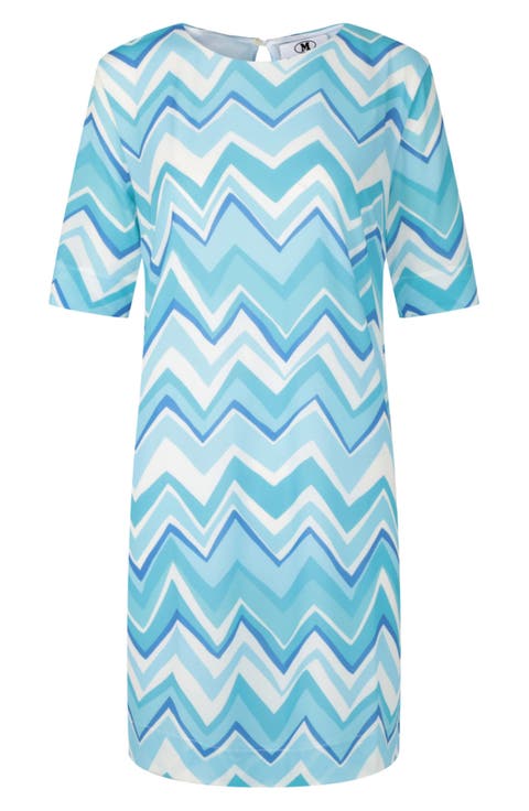 Chevron Elbow Length Sleeve Minidress