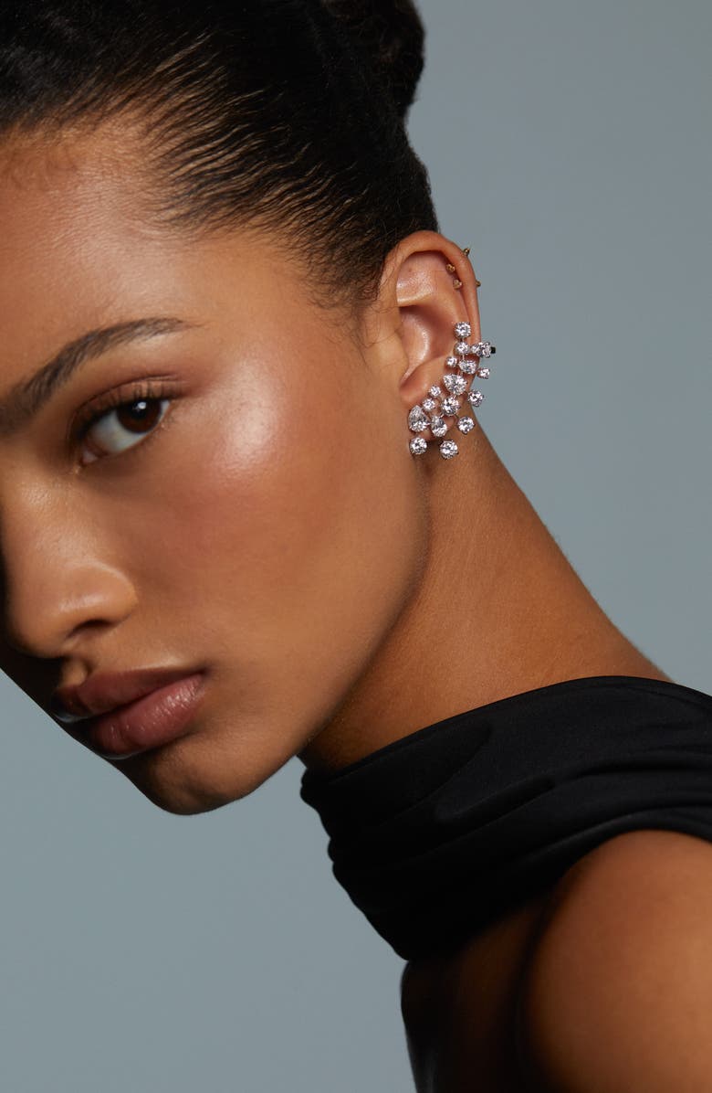 Nadri Hollywood Cluster Ear Climbers, Alternate, color, Rhodium