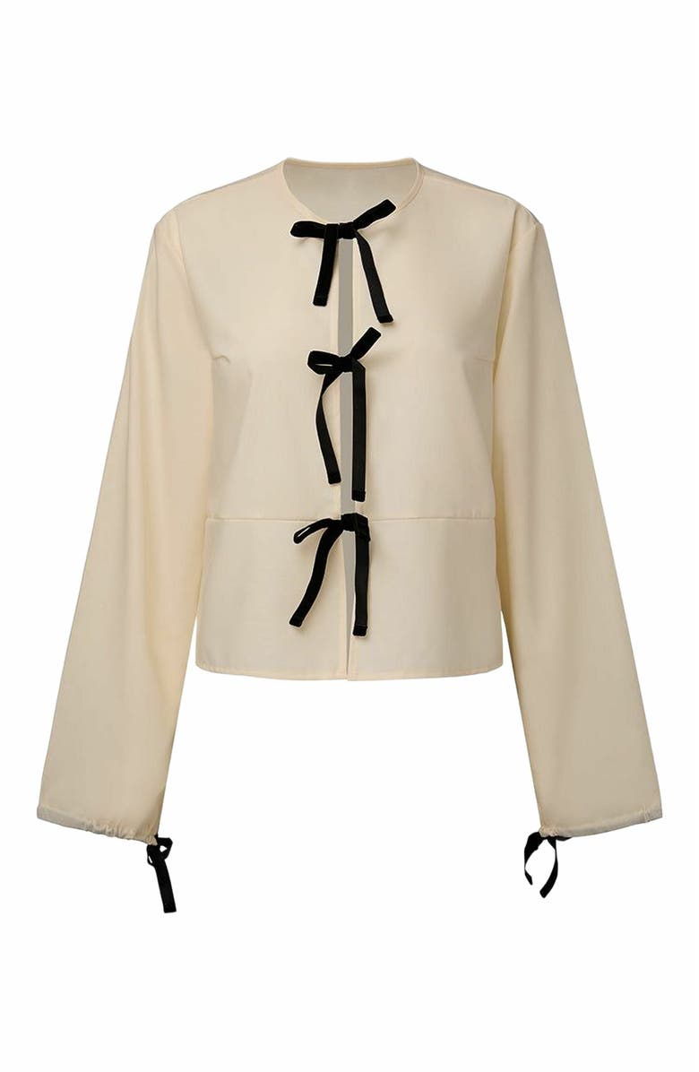 WeWoreWhat Tie Front Shirt, Main, color, Ivory/Black