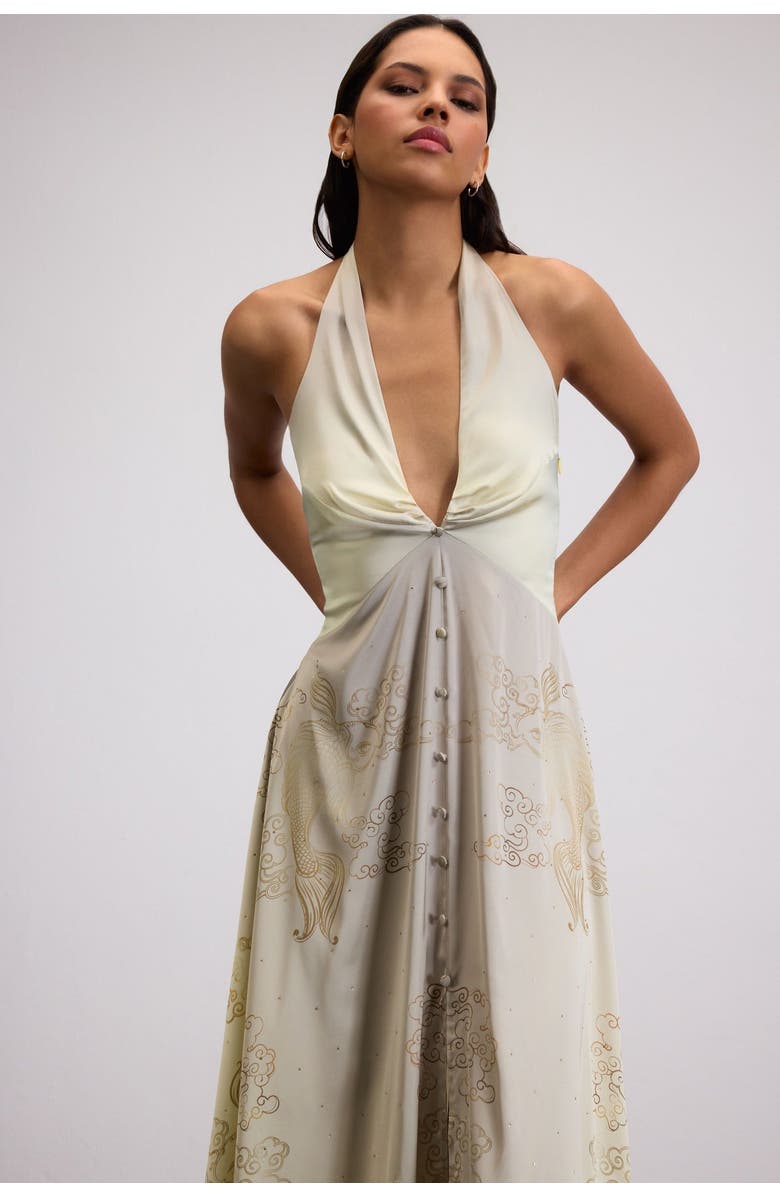 Je Te Veux Golden Koi Maxi Dress With Crystal Hem, Alternate, color, 