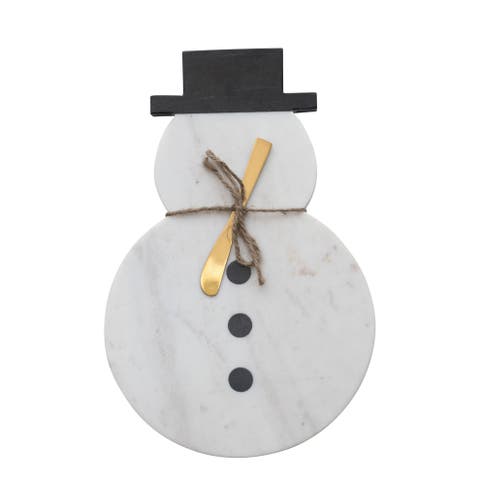 Marble Snowman Shaped Cheese Board with Stainless Steel Canape Knife