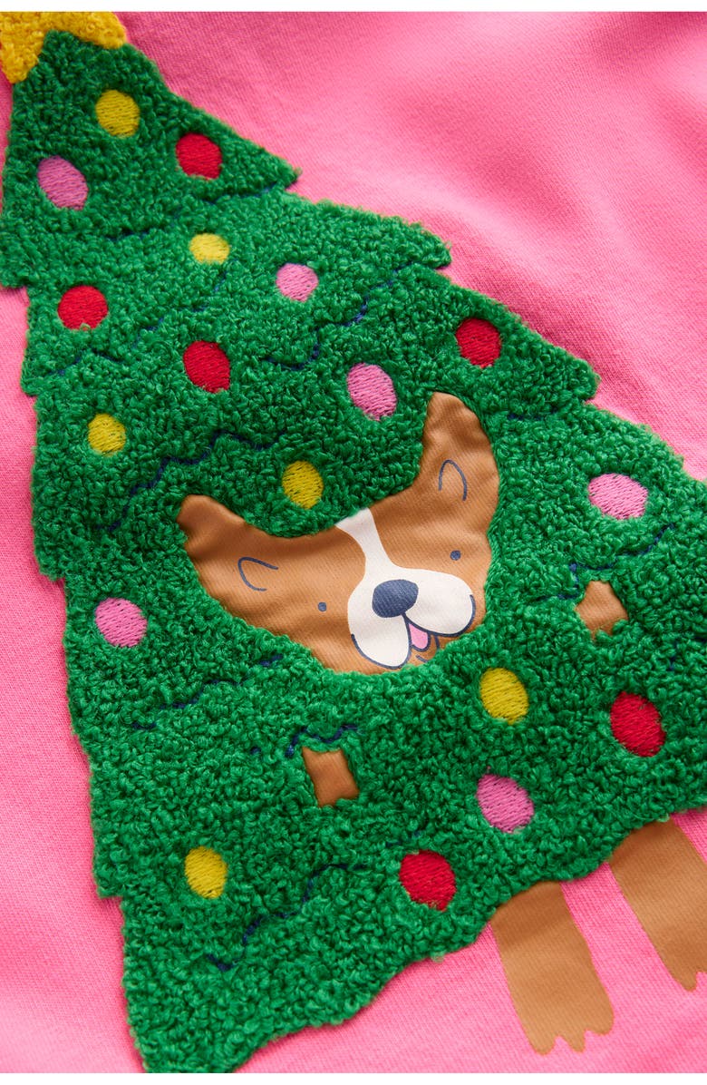 Mini Boden Kids' Long Sleeve Bouclé T-Shirt, Alternate, color, Pink Christmas Tree Dog