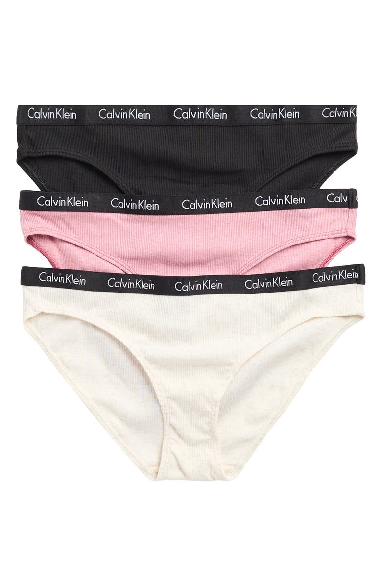 Calvin Klein 3-Pack Hashtag Rib Knit Bikini Briefs, Main, color, Black/Pink/Ivory