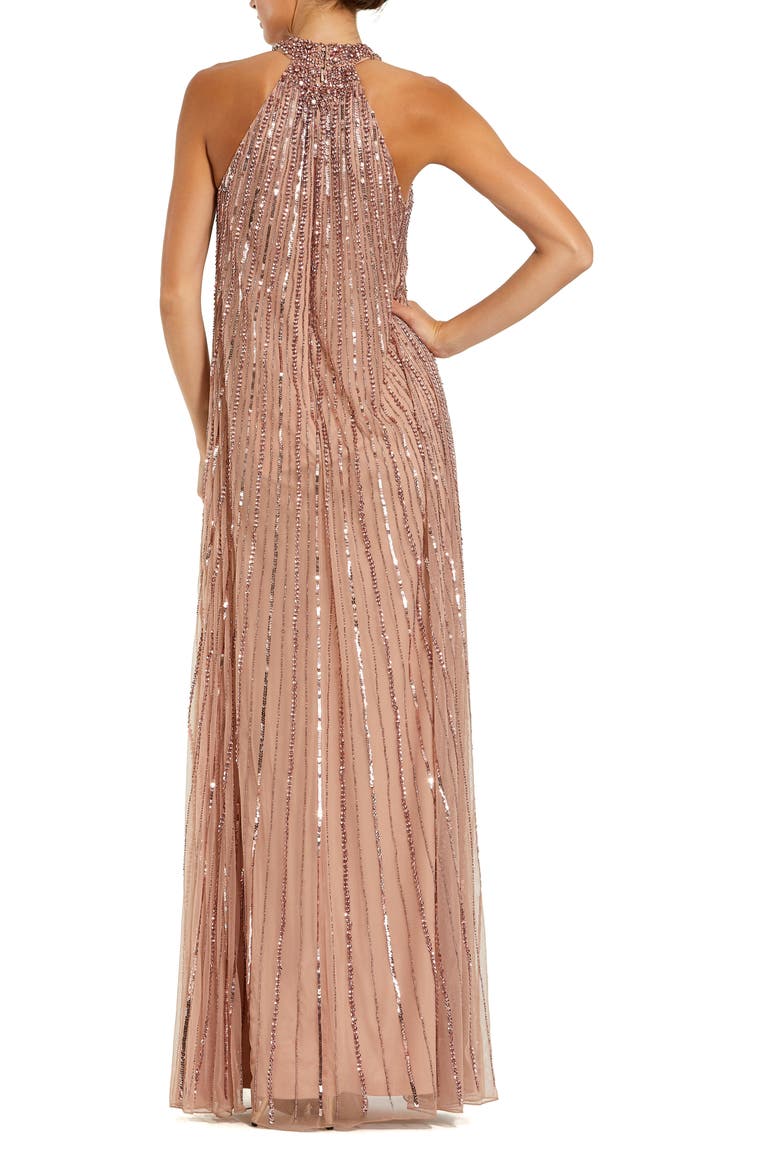 Women's Embellished Halter Neck Trapeze Gown, Alternate, color, Antique Rose