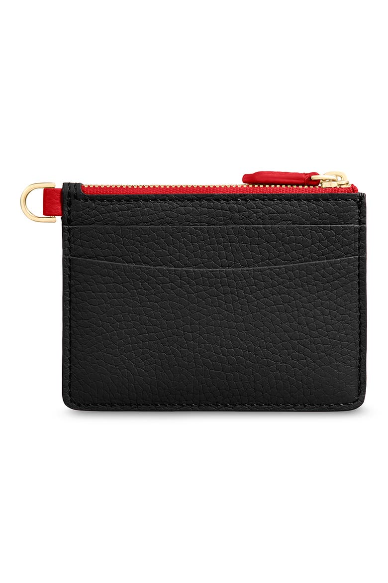 Leather Zipped Card Pouch, Alternate, color, Rouge Noir