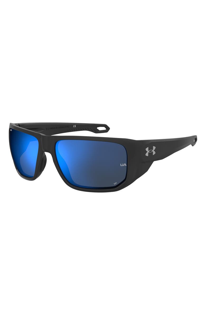 Under Armour Attack 2 63mm Wrap Sunglasses, Alternate, color, Black/ Grey Blue Silver Polar