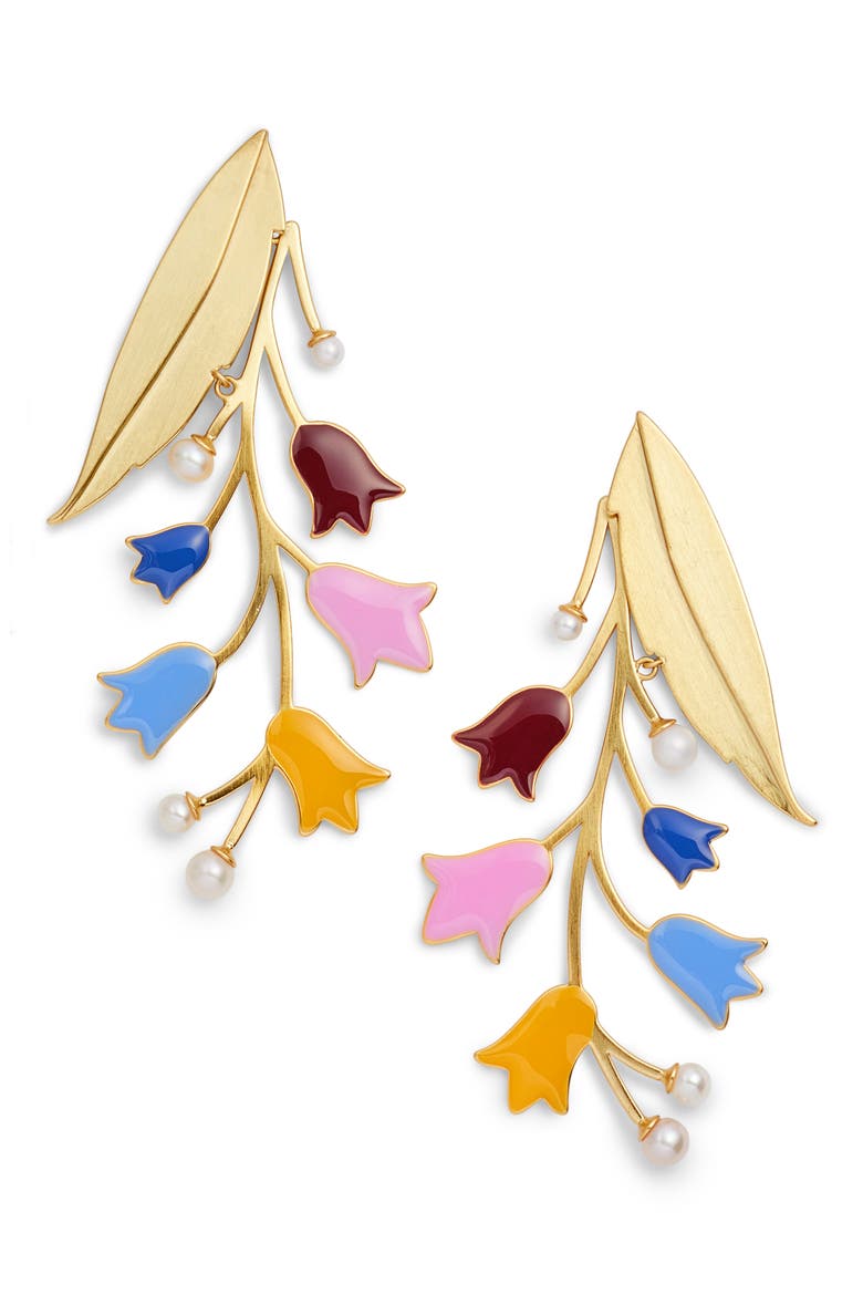 Bellflower Imitation Pearl Statement Earrings, Main, color, BRASS MULTI