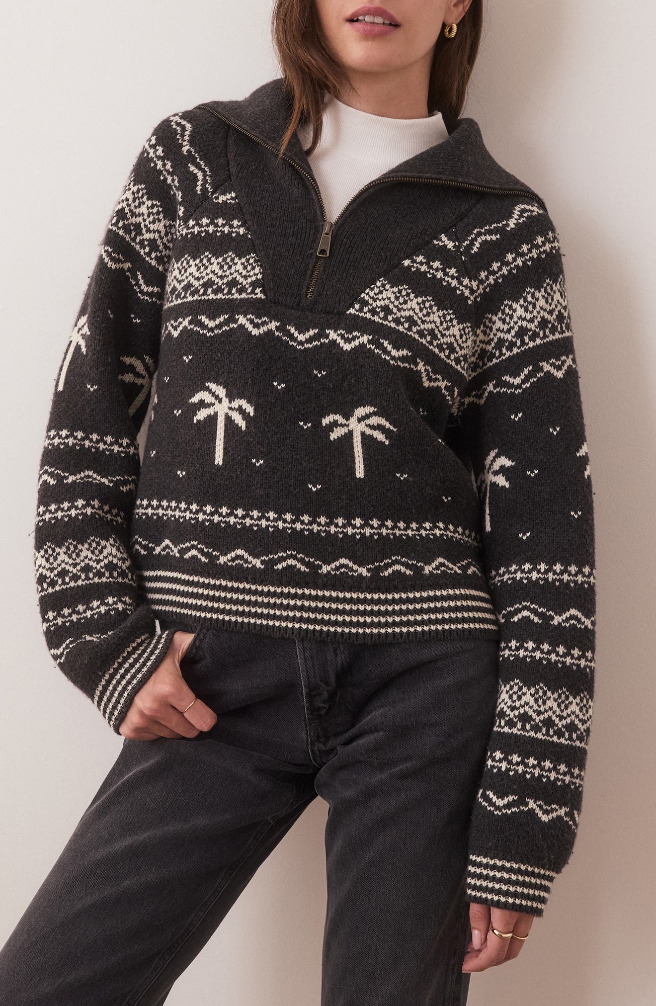 Marine Layer Archive Whitney Fair Isle Quarter Zip Sweater