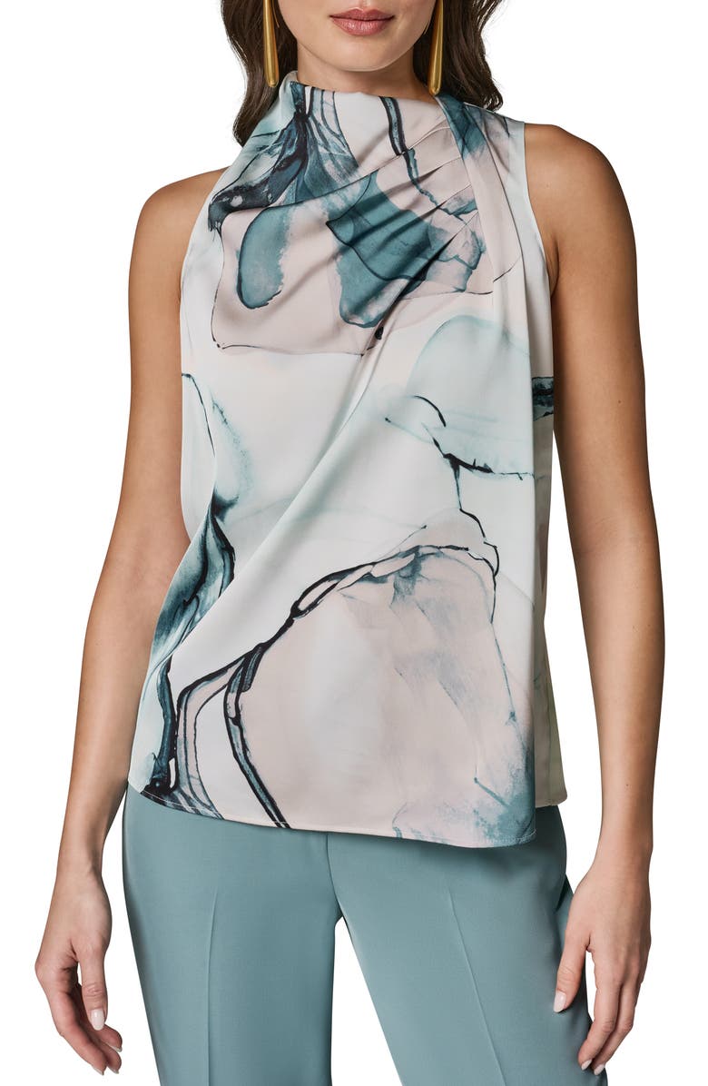 Donna Karan New York Abstract Print Drape Shoulder Tank, Main, color, Skylight Multi