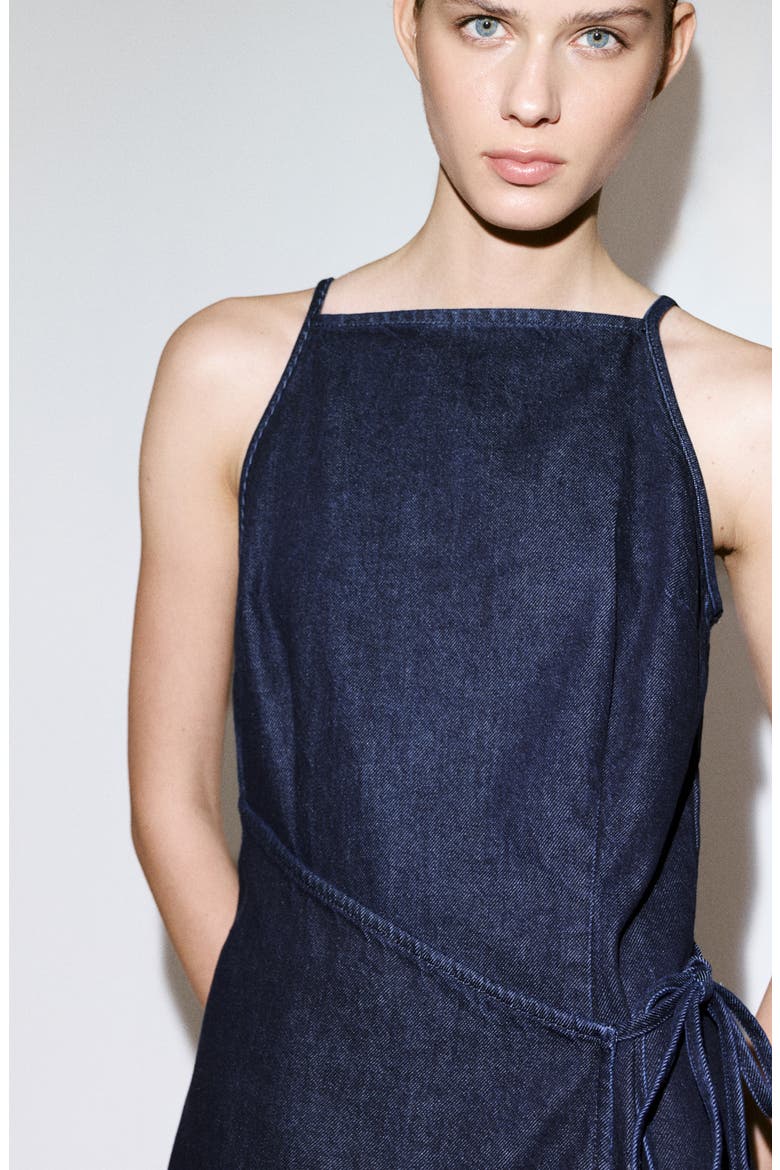 Tie Detail Strappy Cotton Denim Dress, Alternate, color, OPEN BLUE