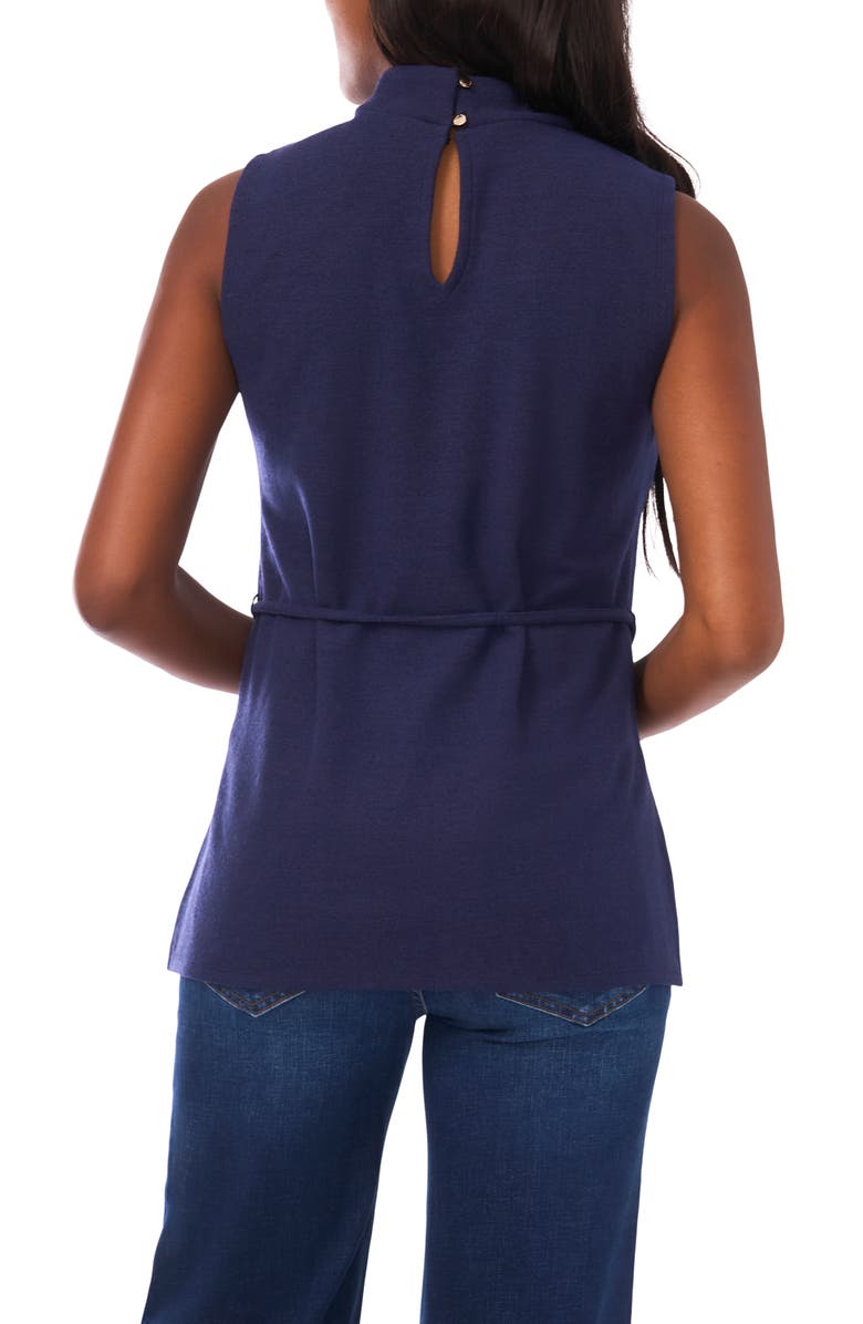 Vince Camuto Sleeveless Belted Mock Neck Top, Alternate, color, Classic Navy