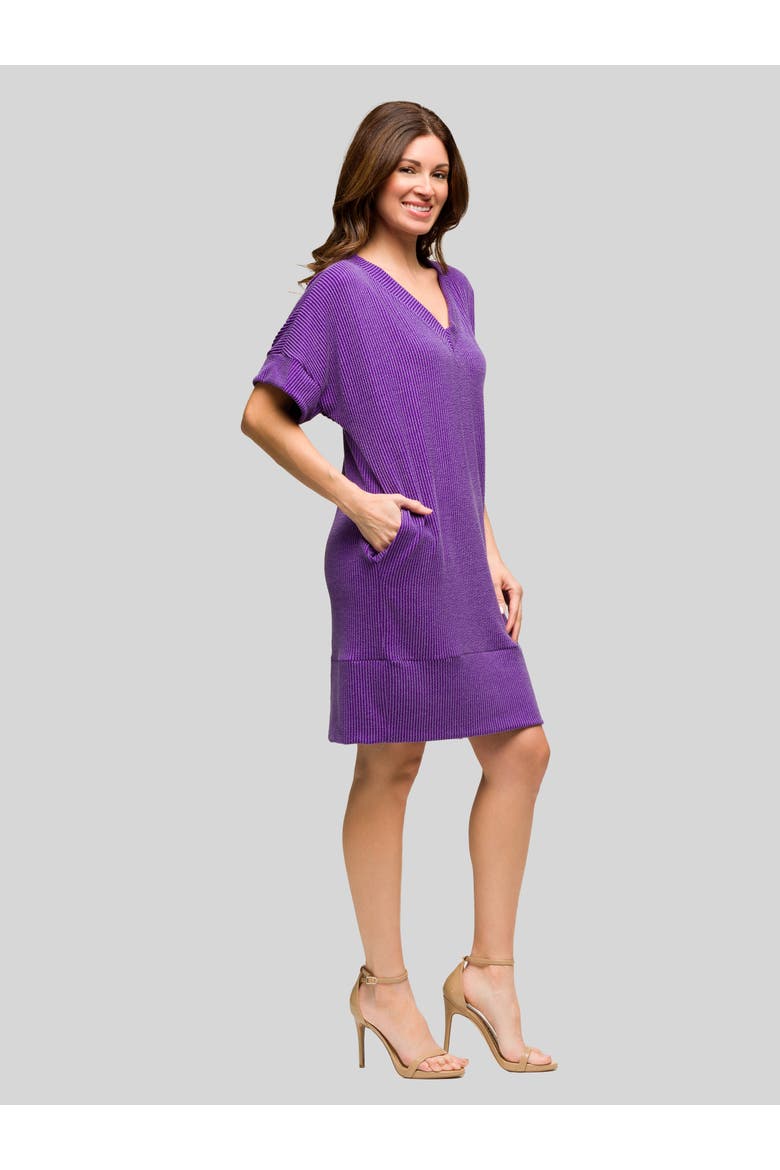 Womens Ribbed Knit V Neck Short Dolman Sleeve, Alternate, color, Purple