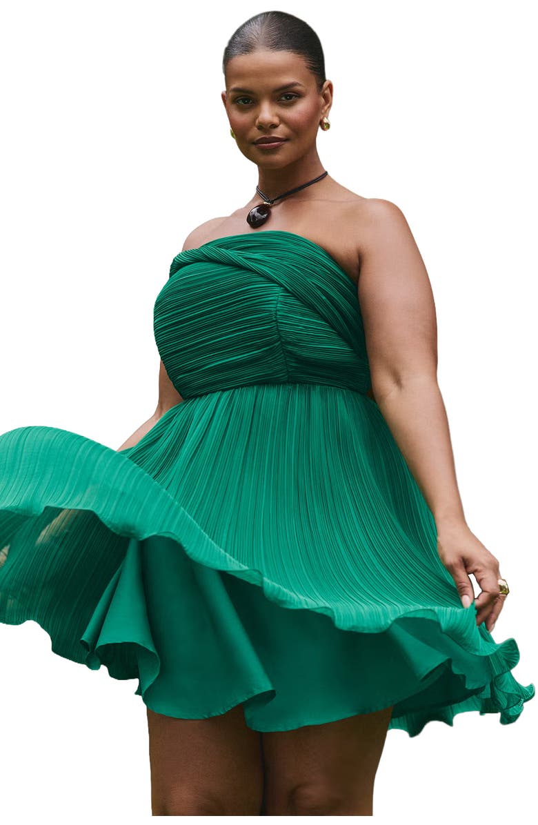 ELOQUII Strapless Mini Dress With Overlay, Main, color, Green Tambourine