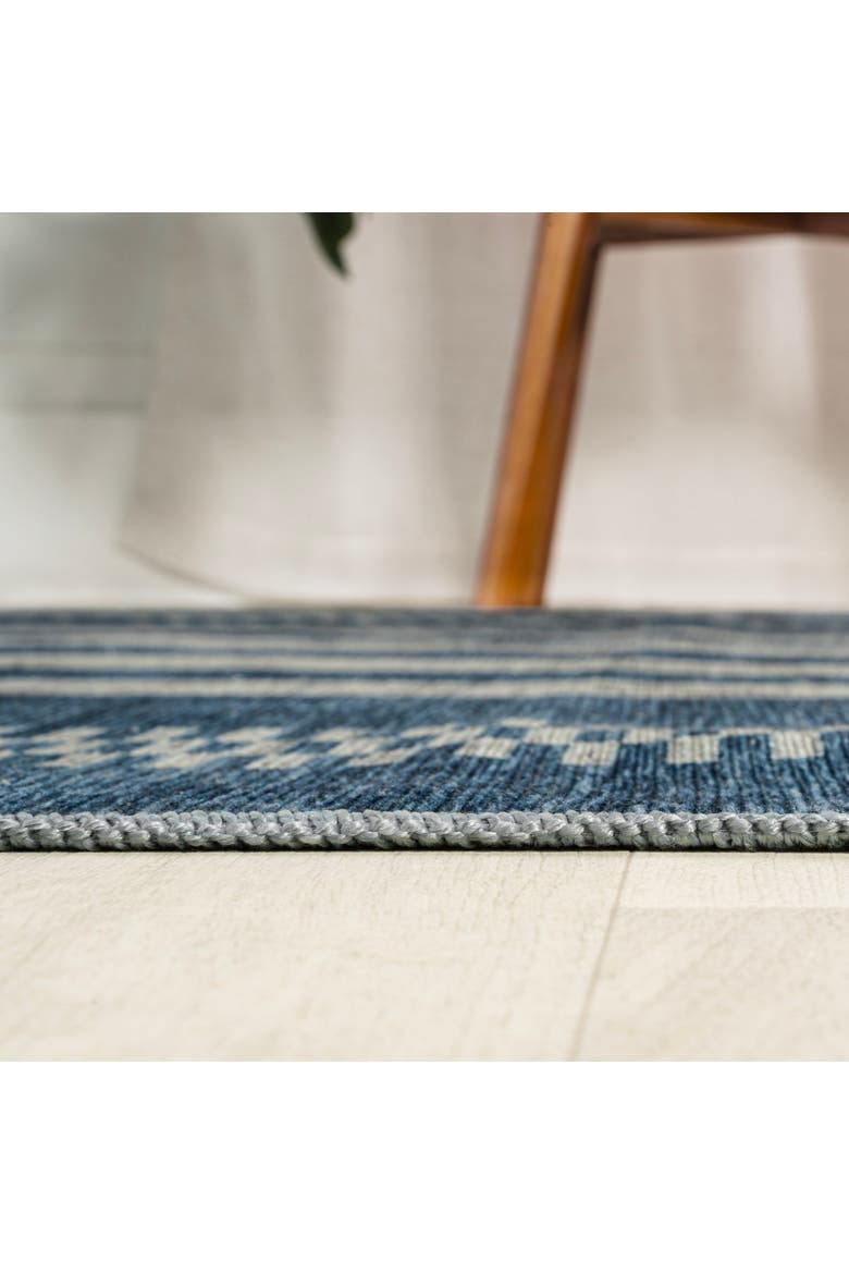 Vichy Geometric Striped Machine-Washable Area Rug, Alternate, color, Blue/Cream