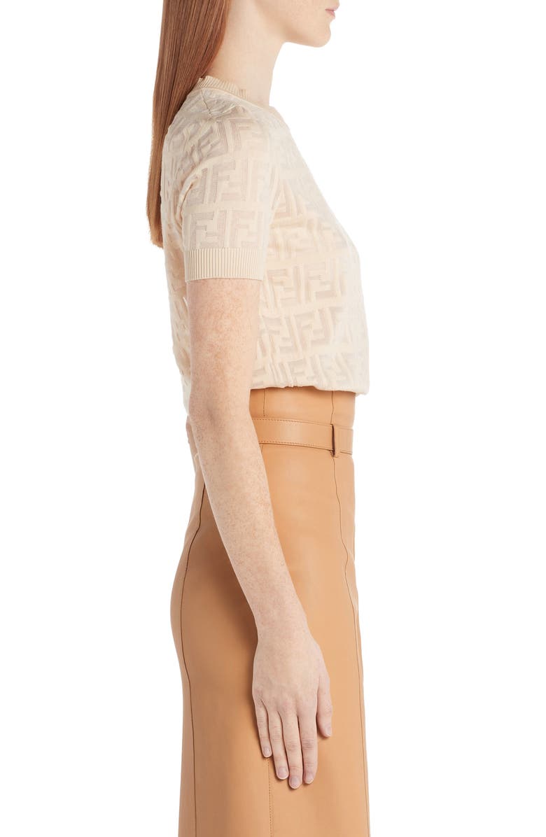 Fendi Logo Short Sleeve Sweater, Alternate, color,