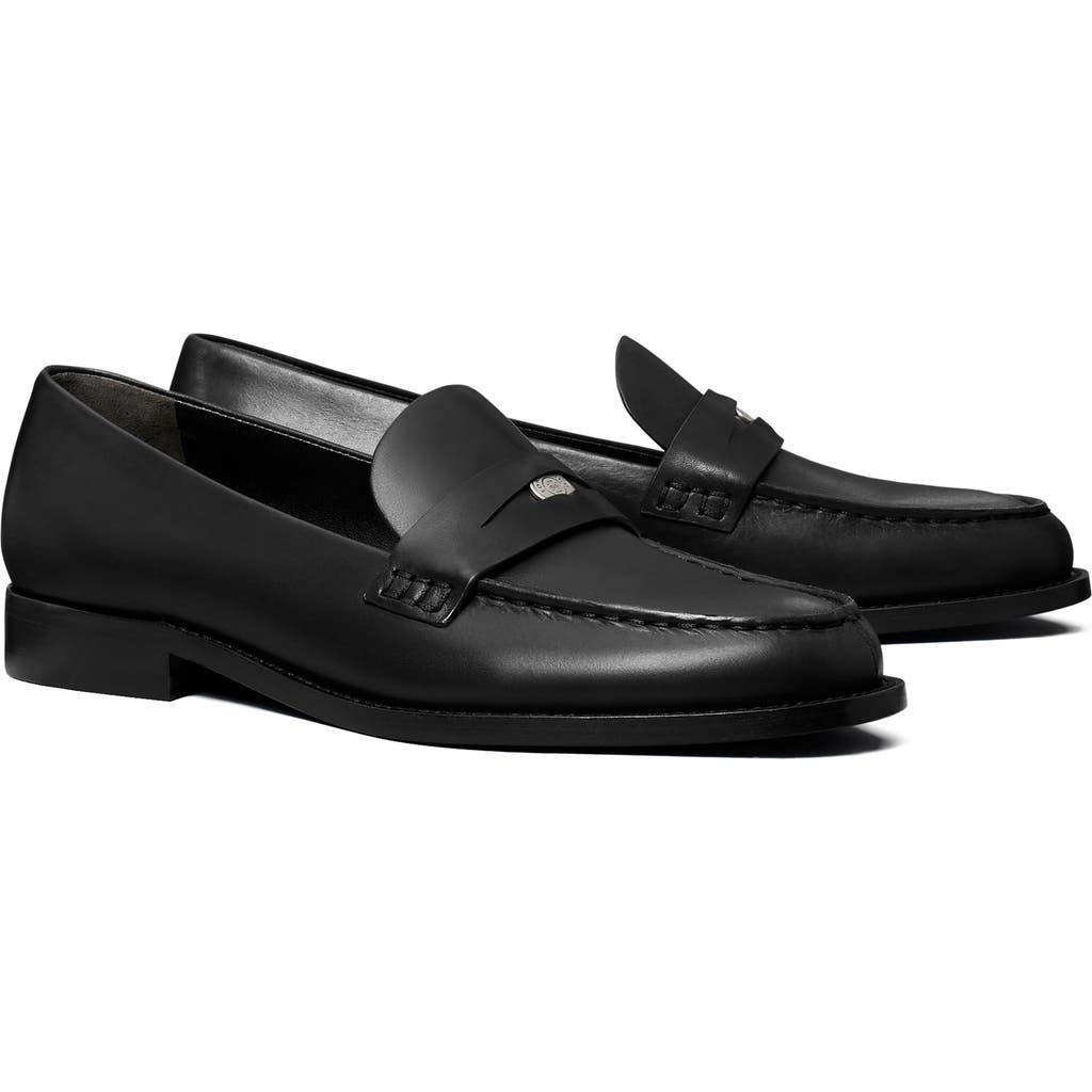 Tory Burch Classic Leather Penny Loafers In Black