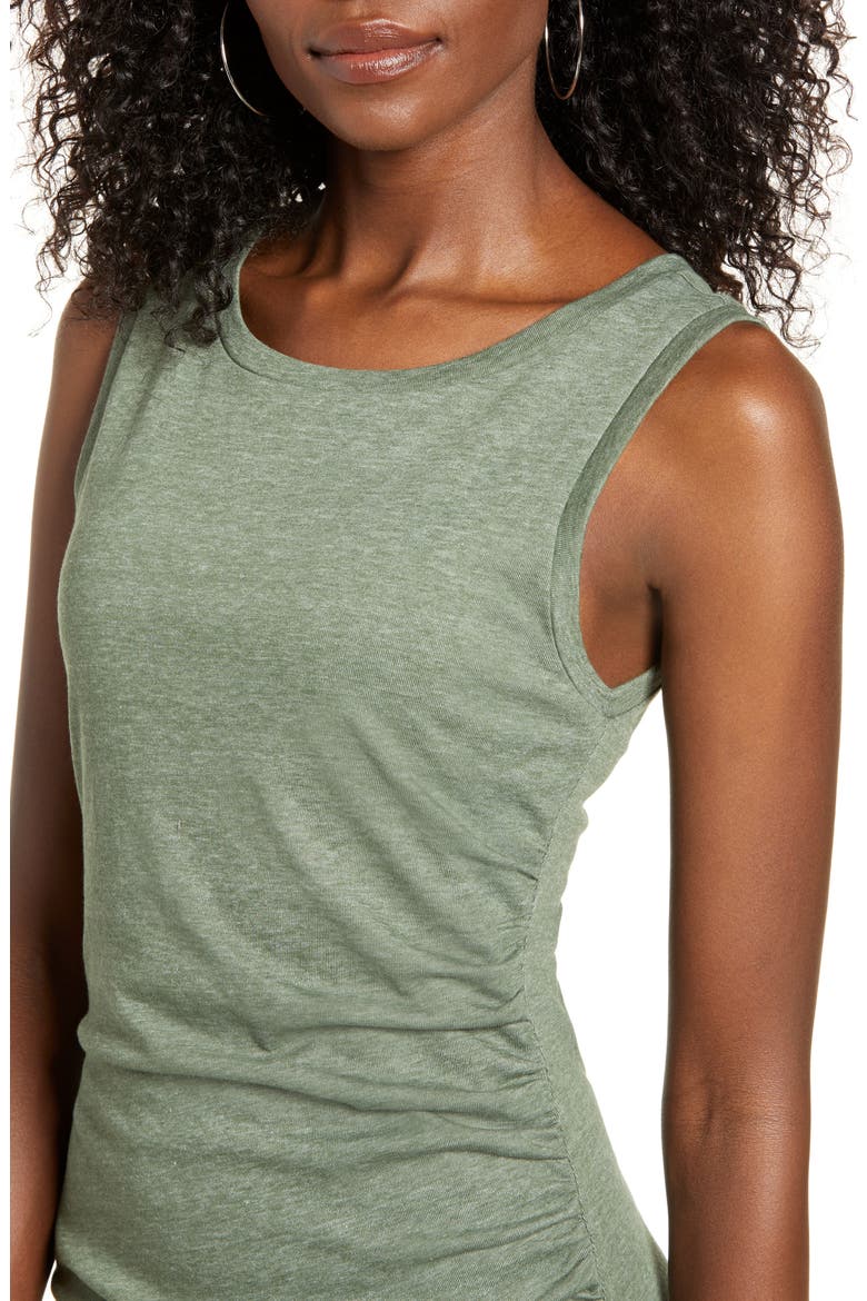 Leith Ruched Body-Con Sleeveless Dress, Alternate, color, GREEN THYME HEATHER
