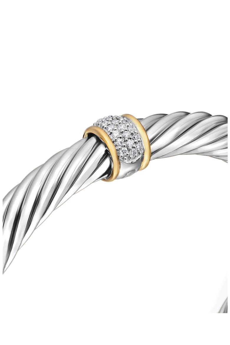 Classic Cable Station Bracelet in Sterling Silver with 18K Yellow Gold and Pavé Diamonds, 7mm, Alternate, color, SILVER WITH 18K GOLD/DIAMOND