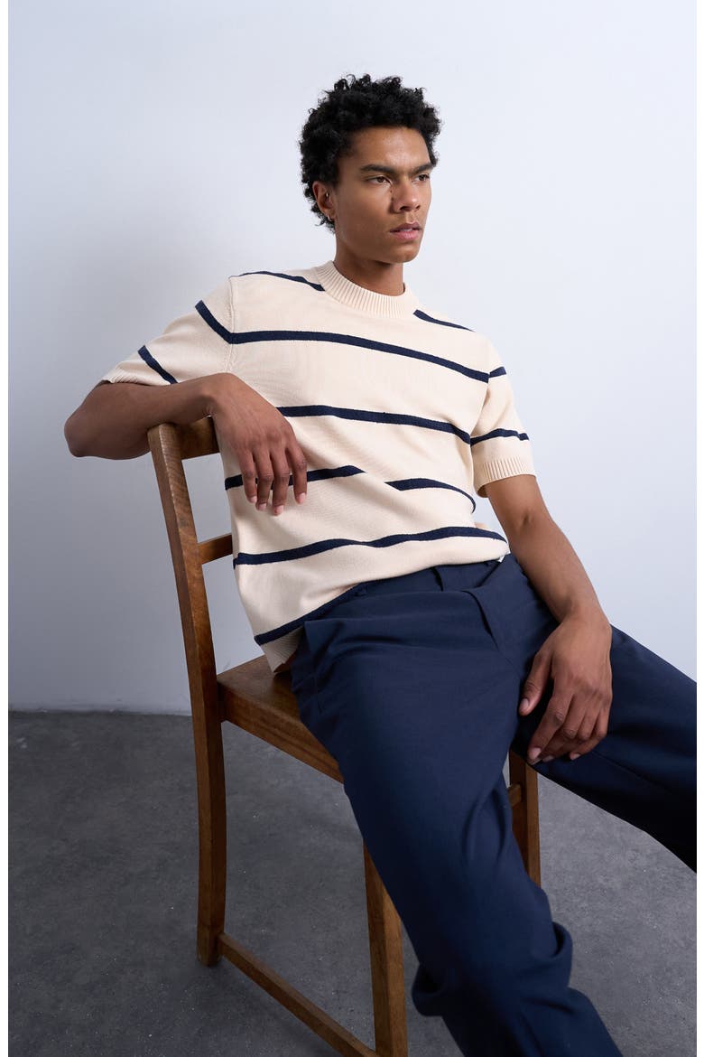 Classic Fit Stripe Short Sleeve Sweater, Alternate, color, CREAM