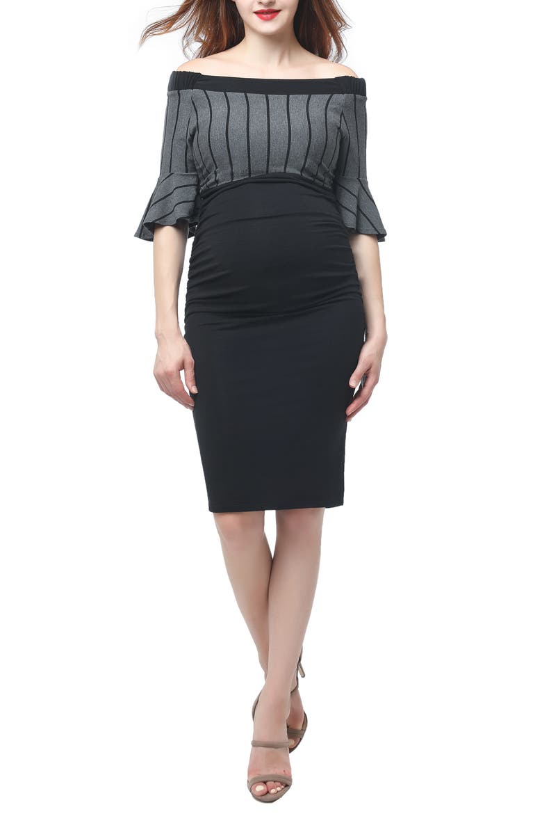 Josephine Off the Shoulder Body-Con Maternity Dress, Main, color, BLACK/ GRAY