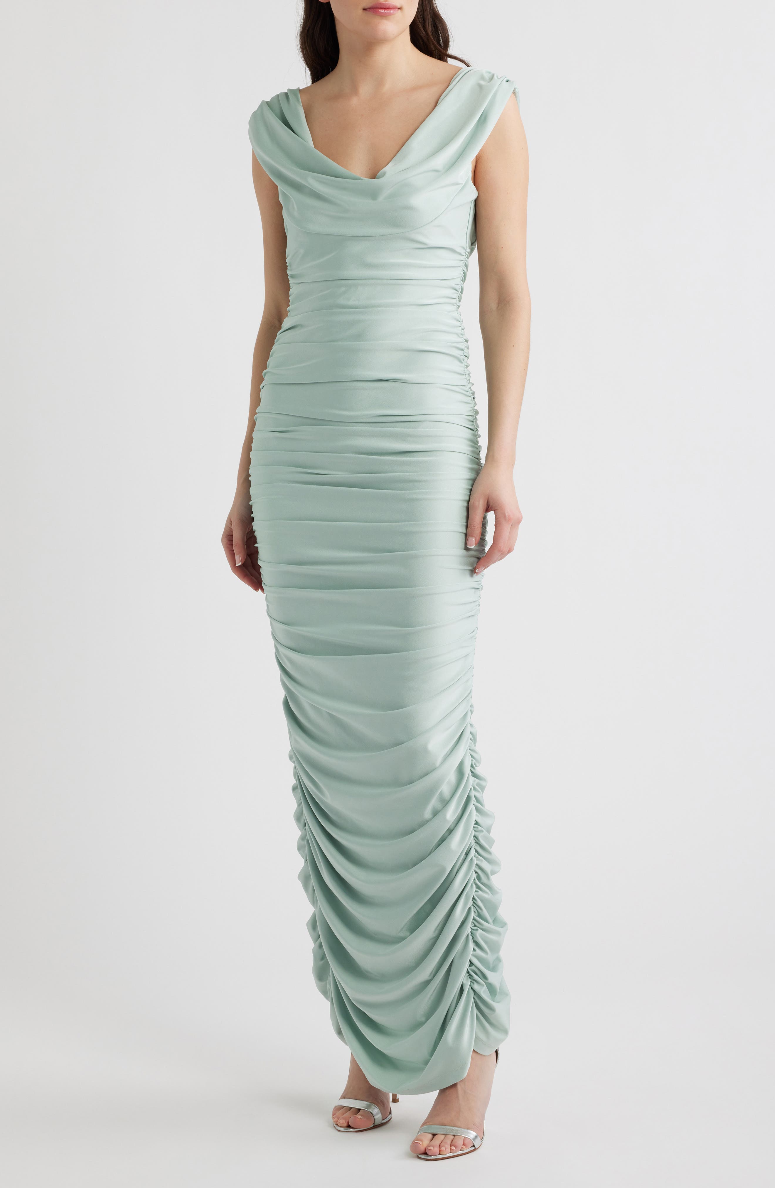 Evangeline Ruched Satin Gown - image 3