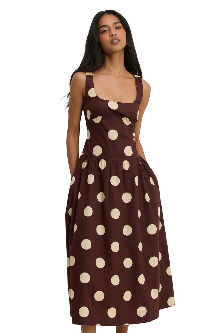 Soraya Dot Sleeveless Maxi Dress, Alternate, color, BROWN