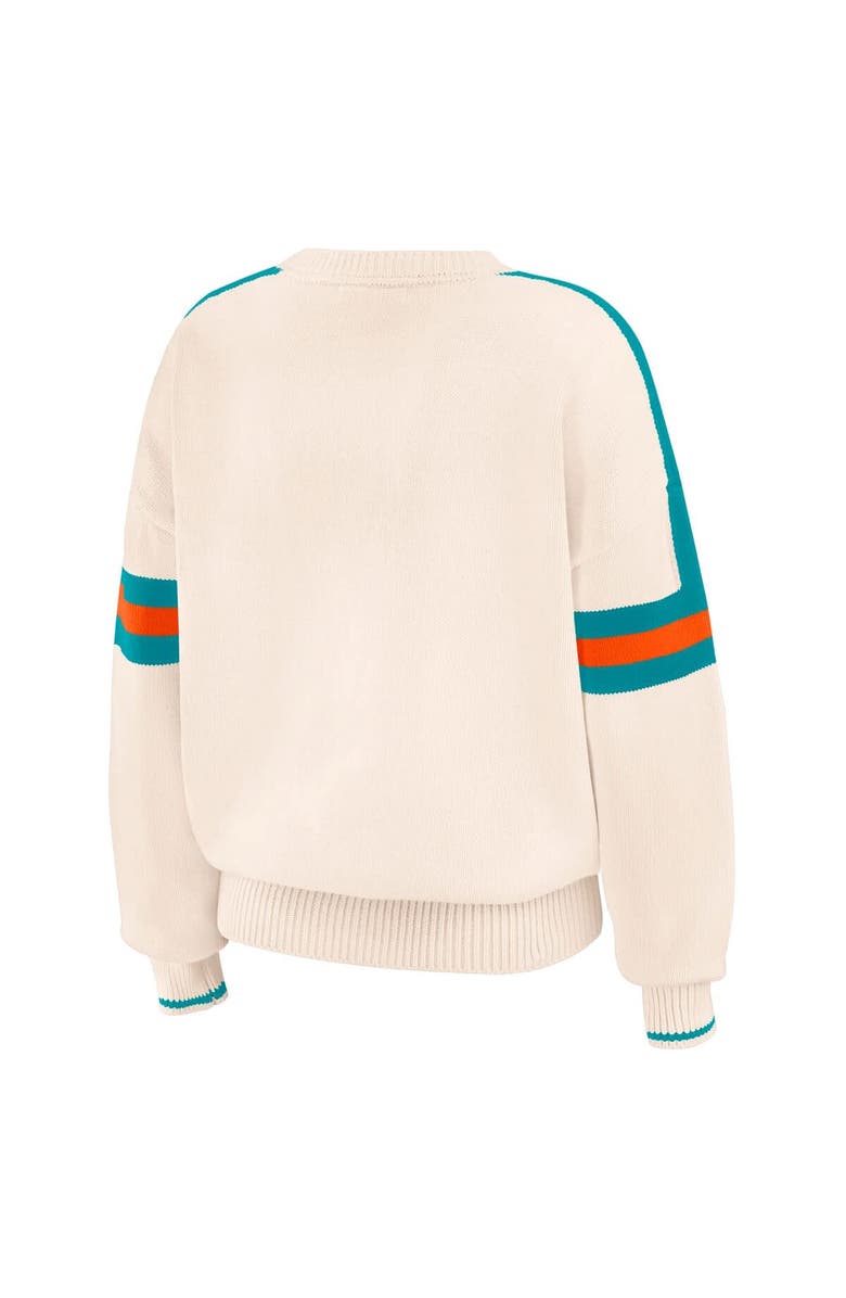 WEAR by Erin Andrews Women's WEAR by Erin Andrews Cream Miami Dolphins Stripe Pullover Sweater, Alternate, color, Cream