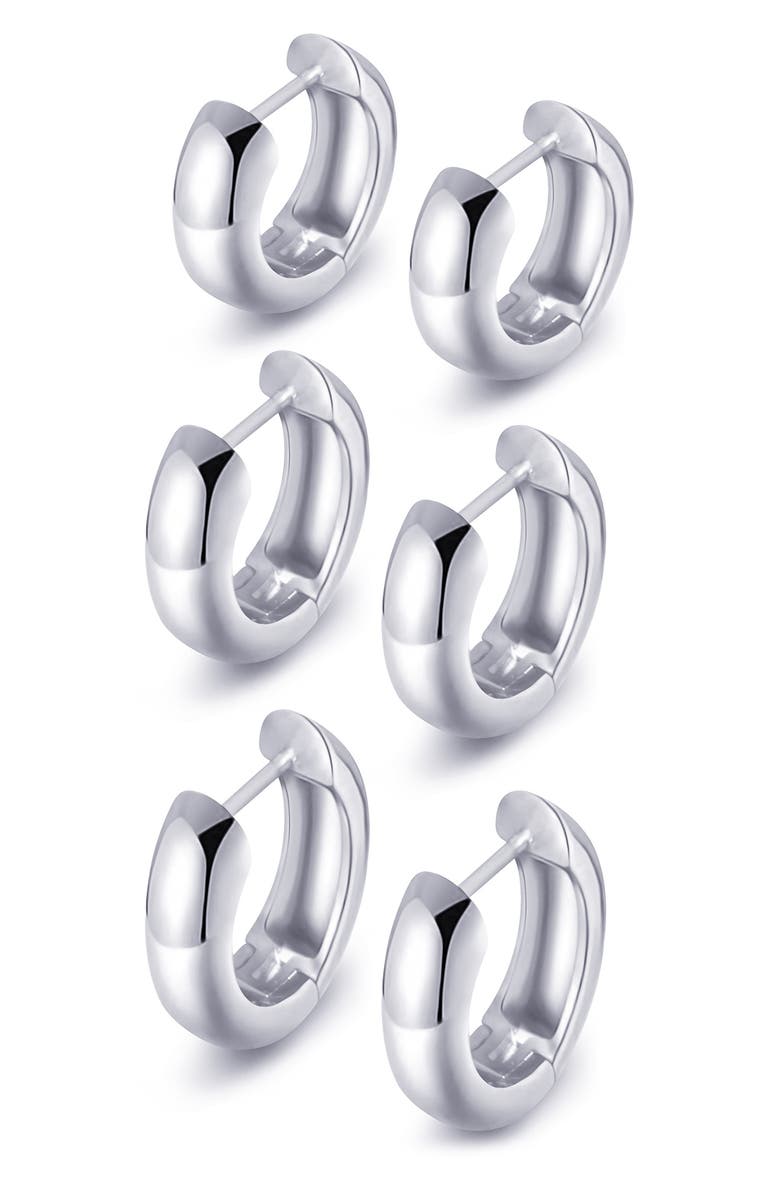 ES JEWELRY Set Of 3 Huggie Earrings, Alternate, color, White Gold