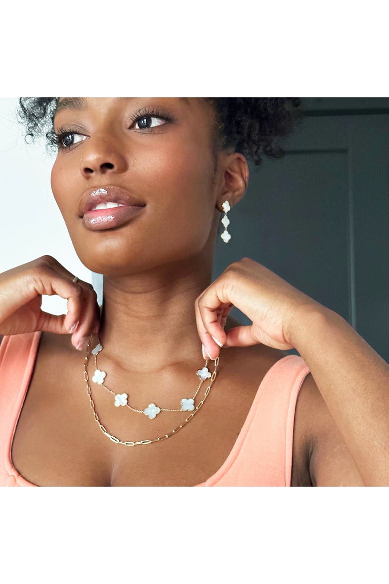 Mother of Pearl Clover Dangle Earrings, Alternate, color, Mother of Pearl