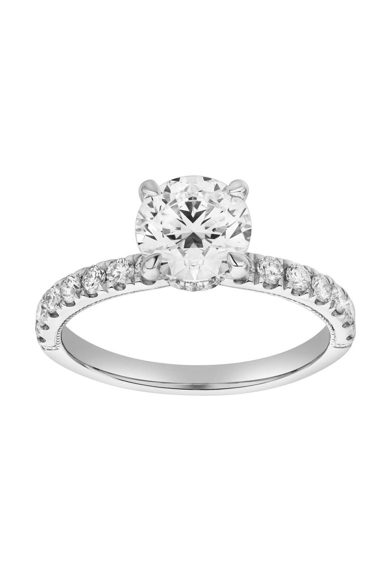 Aurielle 14K Gold Round Cut Hidden Halo Lab Grown Diamond Engagement Ring - 2 Ct, Main, color, 14K White Gold