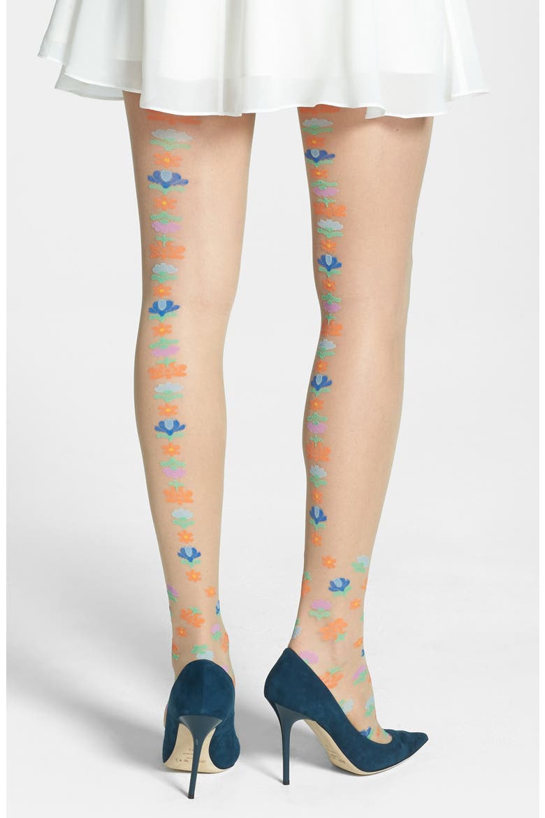 'Californian Floral' Sheer Tights, Main, color, NUDE/ MULTI