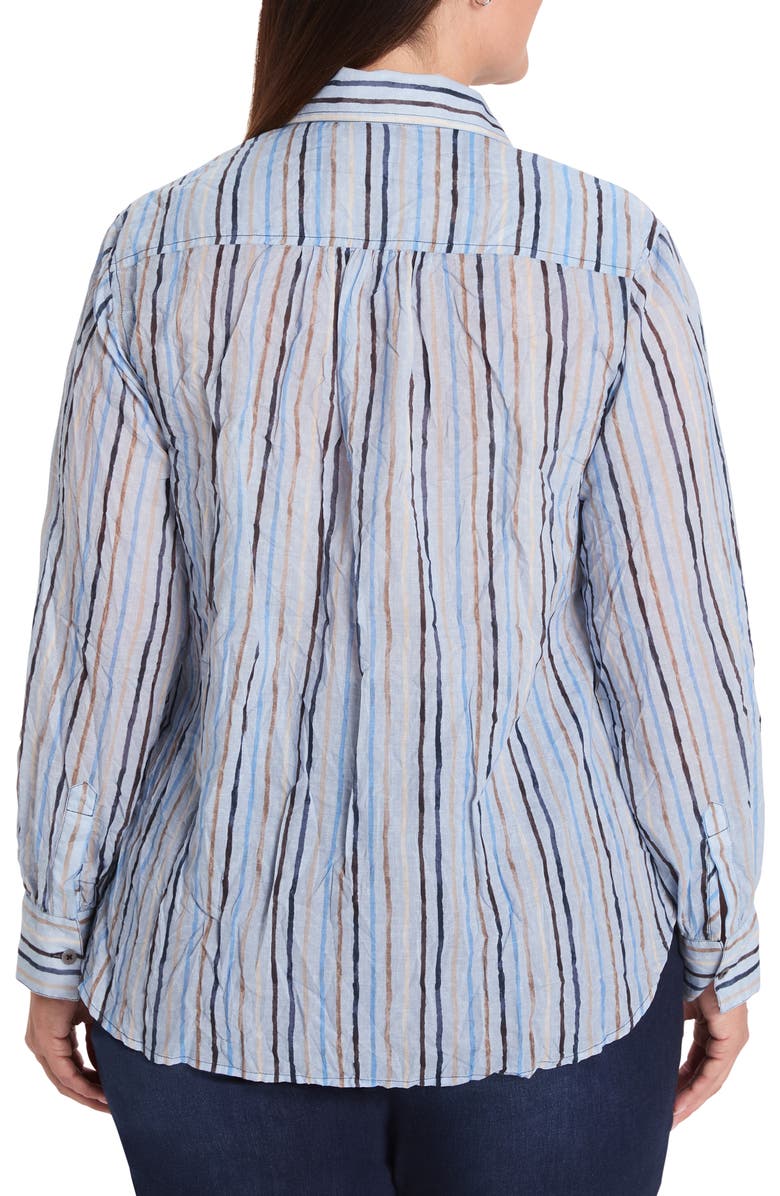 NIC+ZOE Drifty Stripe Cotton Button-Up Blouse, Alternate, color, Blue Multi