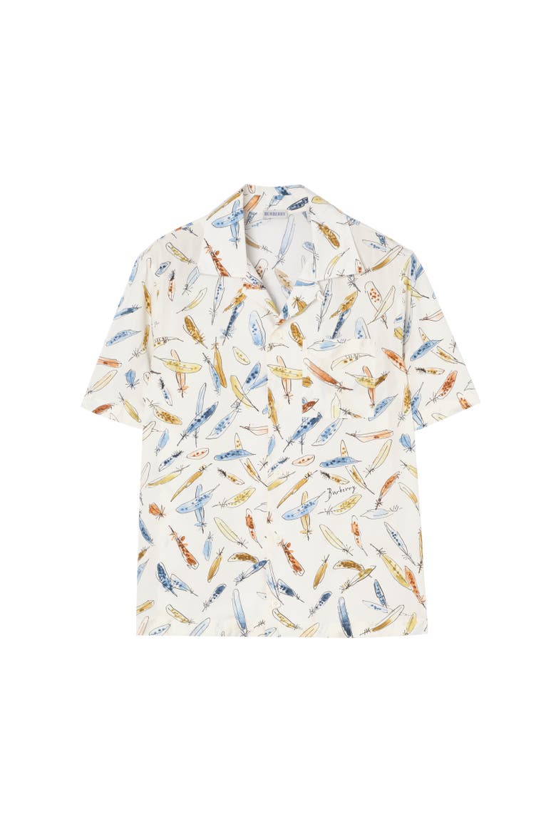Relaxed Fit Feather Print Cotton Shirt, Alternate, color, Ink blue