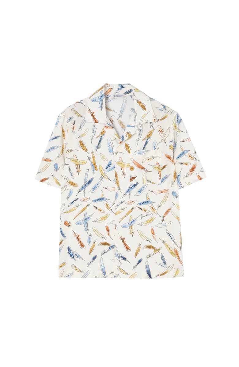 Burberry Relaxed Fit Feather Print Cotton Shirt, Alternate, color, Ink Blue