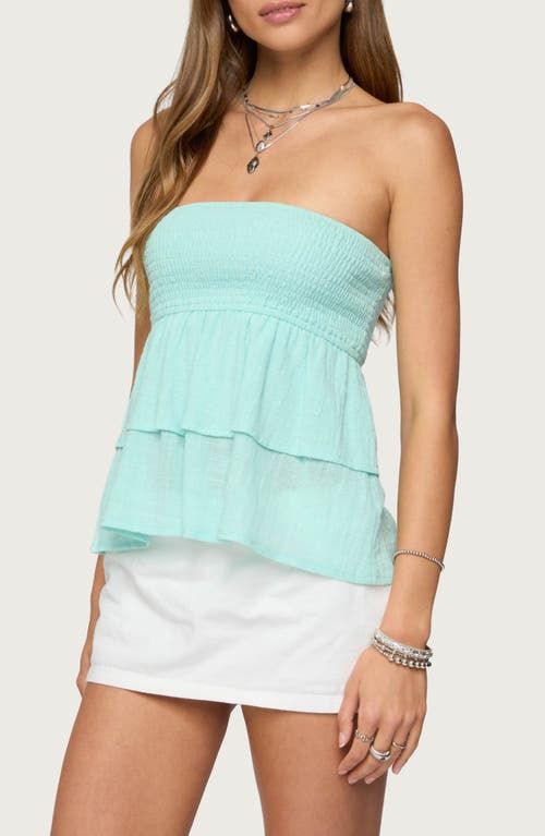 Edikted Harleigh Ruffled Linen Look Tube Top In Blue