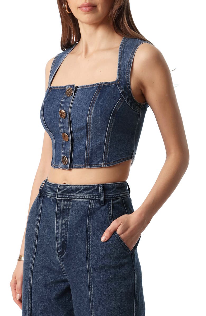 Avec Les Filles Denim Corset Crop Top, Alternate, color,
