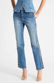 Amelia Studded High Waist Straight Leg Jeans
