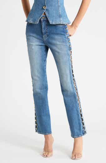 Amelia Studded High Waist Straight Leg Jeans