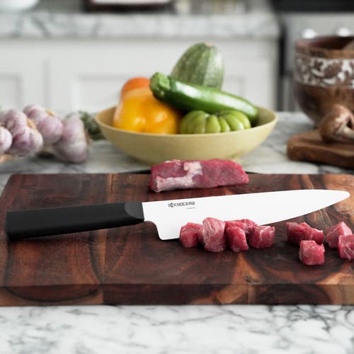 Kyocera Innovationwhite 7-inch Ceramic Chef's Knife, White Blade With Non-slip Black Handle In Black