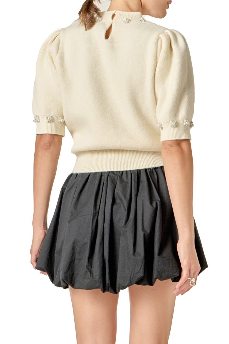 Faux Pearl Embellished Short Sleeve Sweater, Alternate, color, WHITE
