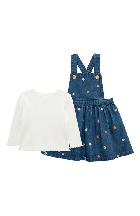 Long Sleeve T-Shirt & Floral Denim Dress Set (Baby)