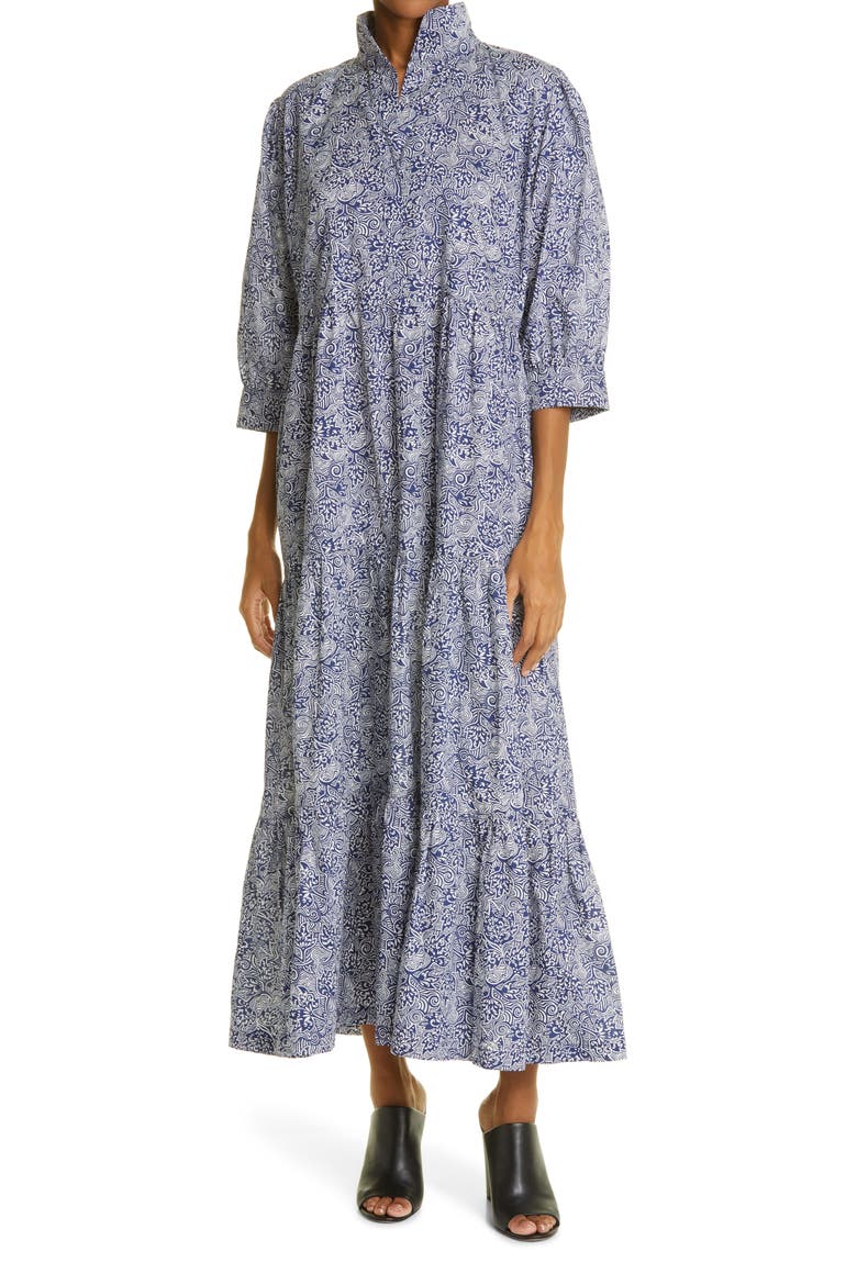 Liberty Fabrics Tana Lawn Edwin Print Tiered Midi Dress, Main, color, BLUE