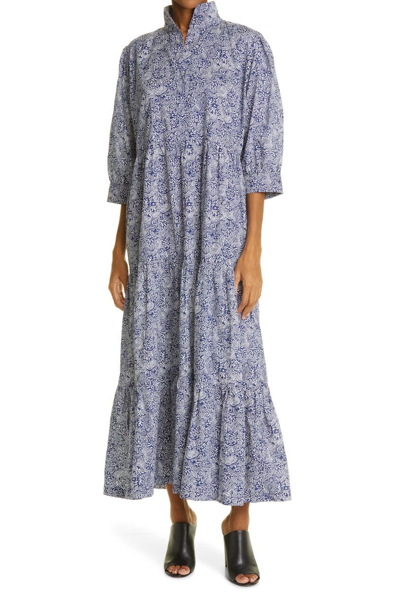 The Oula Company Liberty Fabrics Tana Lawn Edwin Print Tiered Midi Dress, Main, color,