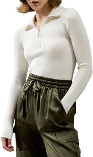 Lilysilk Women's Gaia Ribbed Half Zip Ultra-fine Wool Sweater